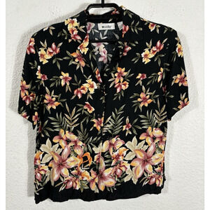 Vintage Units Hawaiian Shirt Womens Size Petite‎ MP Rayon Floral Multicolor